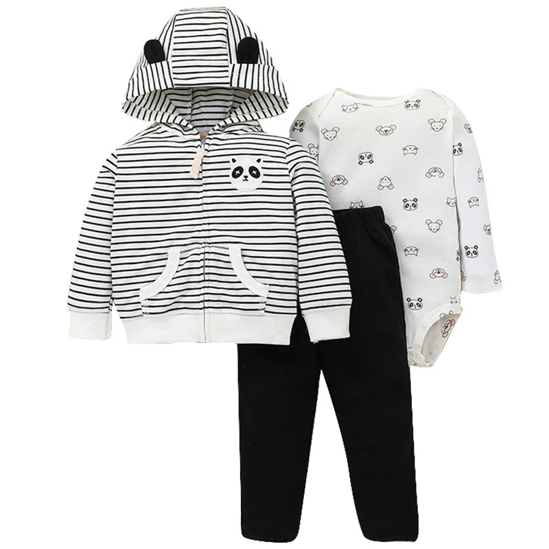 

3Piece Autumn Newborn Boy Clothes Toddler Girl Outfits Set Casual Cartoon Stripe Coat+Bodysuit+Pants Baby Luxury Clothing BC1118