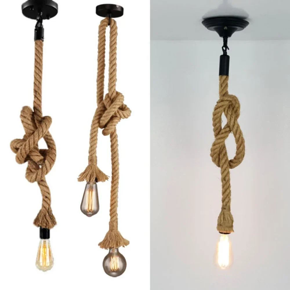 

Винтажная люстра Edison E27, американский Ретро подвесной светильник из пеньковой веревки, подвесные светильники В индустриальном стиле, креативный домашний декор в стиле лофт