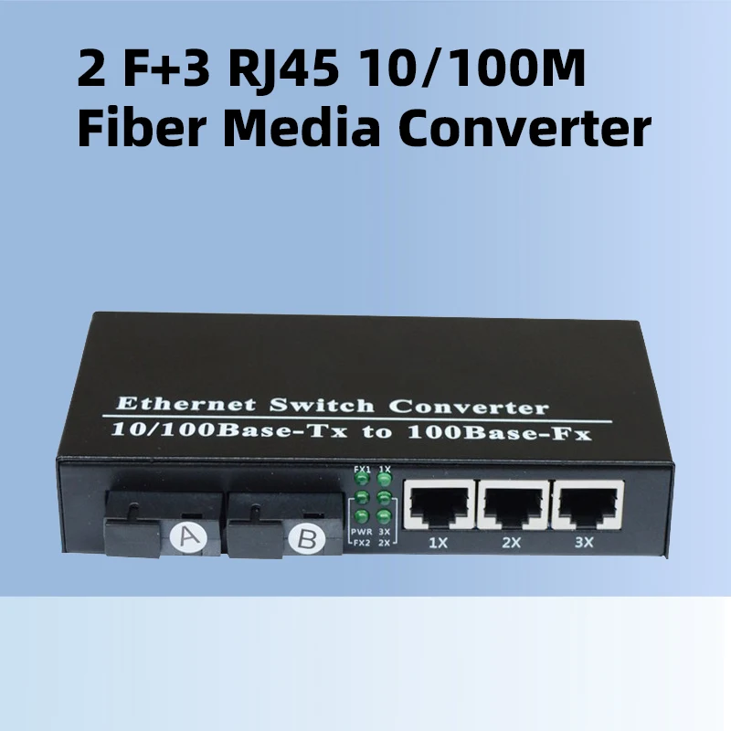 Fiber Media Converter, Fiber Optical Converter, Ethernet Switch, 2 SC Port, 3 RJ45, 10 m, 100m, 20km
Fiber Media Converter, Fiber Optical Converter, Ethernet Switch, 2 SC Port, 3 RJ45, 10 m, 100m, 20km