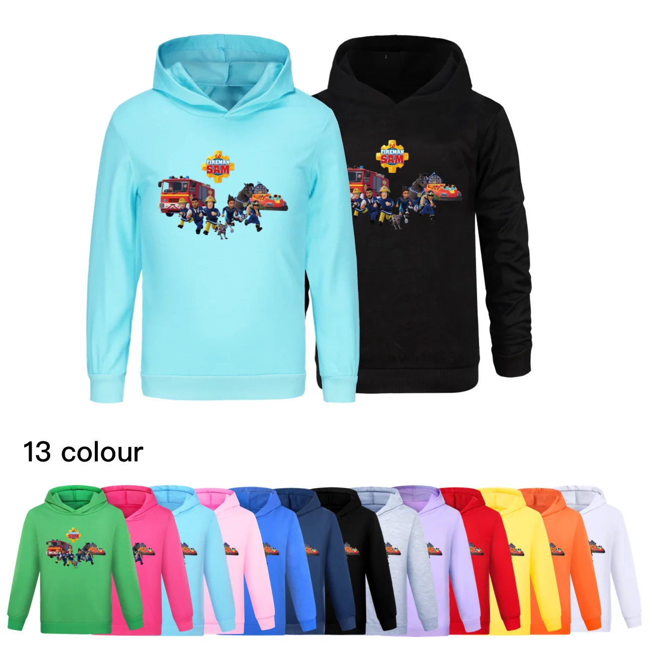 

FIREMAN SAM Hoodie Kids Fire Fighter Clothes Junior Boys Hood Sweatshirts Toddler Girls Cartoon Outerwear&coat Children Clothing