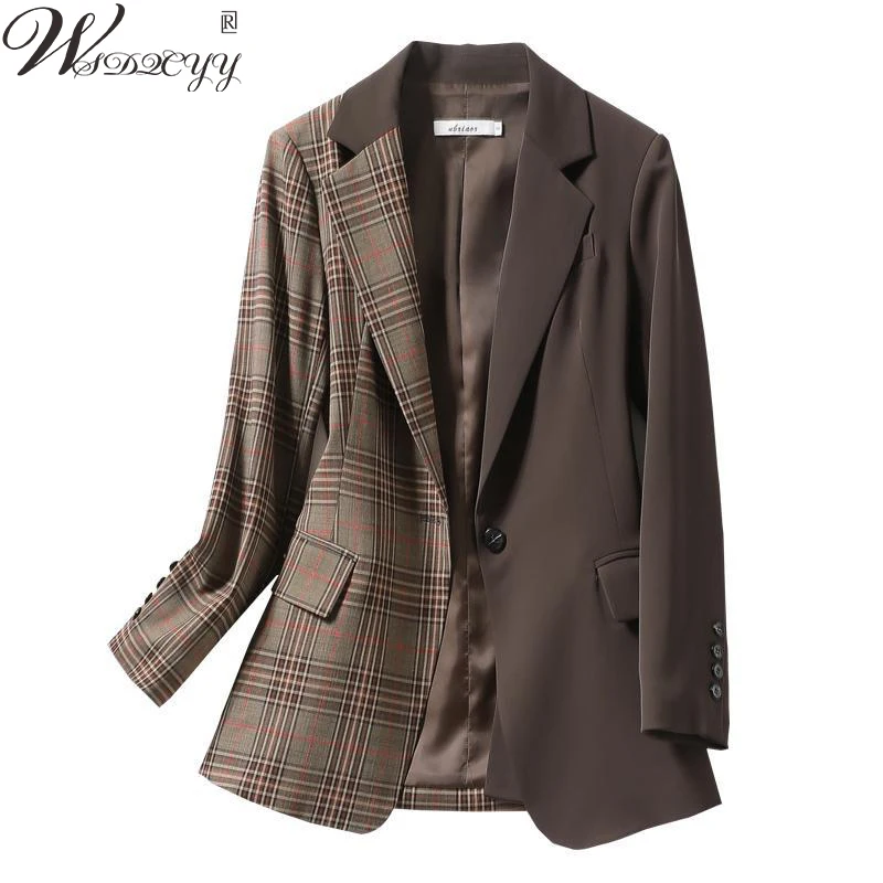 Vintage Plaid Blazer Coat Women Button Patchwork Long Sleeve Suit Jacket Autumn Notched Collar Korean Jacket Office Lady Outwear
Vintage Plaid Blazer Coat Women Button Patchwork Long Sleeve Suit Jacket Autumn Notched Collar Korean Jacket Office Lady Outwear
