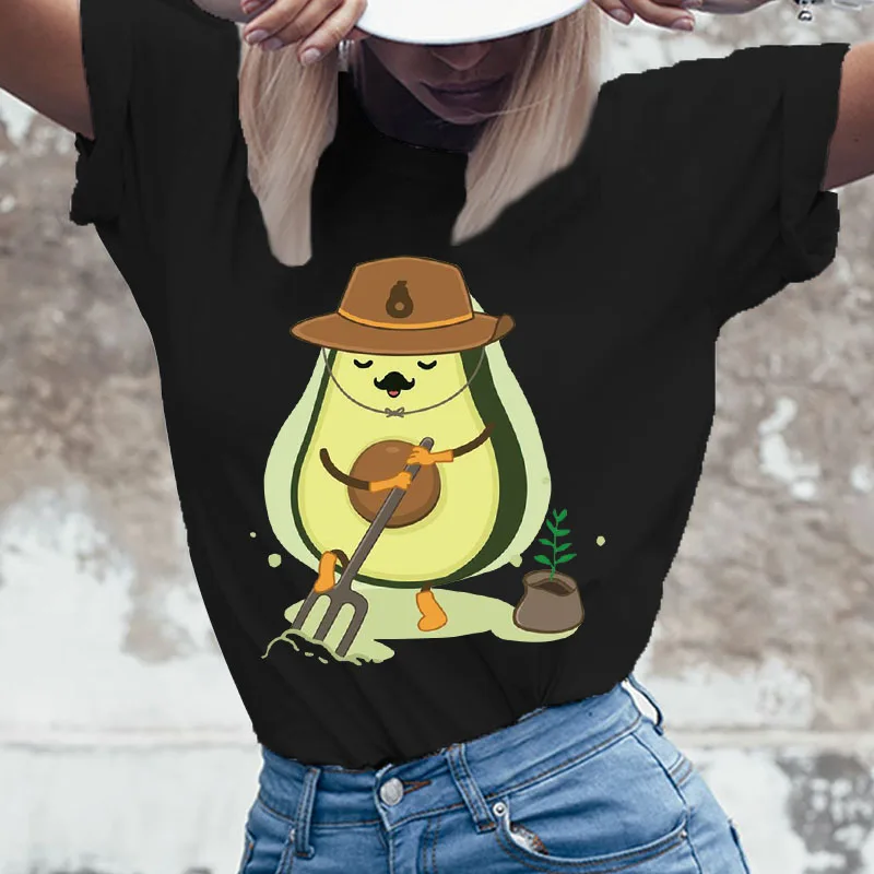 

Fashion Women Tshirt Cartoon avocado working Lovely Style Print T shirts Stylish Short Sleeve Graphic Tops Female Tee T-Shirt