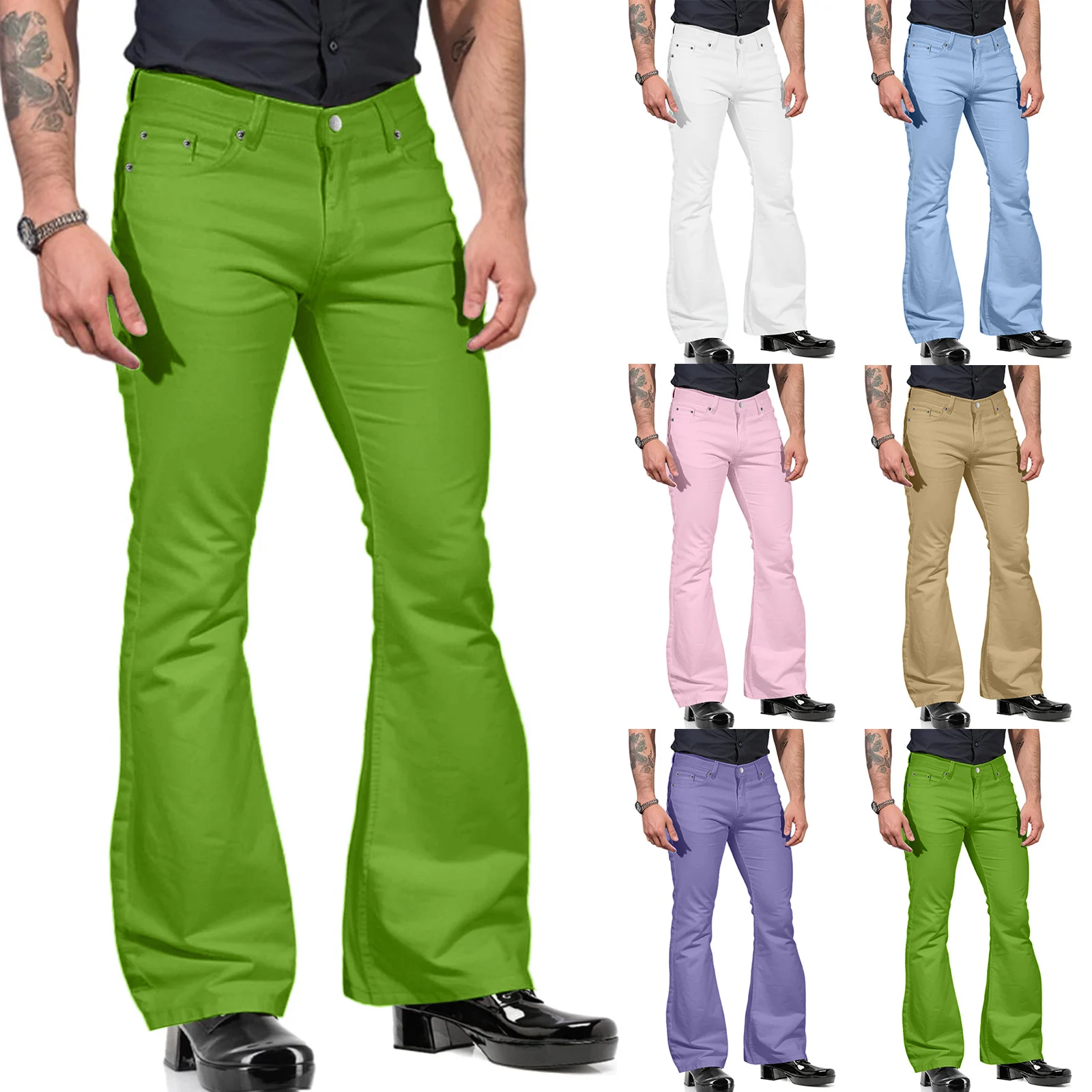 

Male Fashion Solid Color Men Casual Pants Pocket Bell Bottoms Man Trousers Y2k Clothes Pantalones Work Baggy Skinny Streetwear