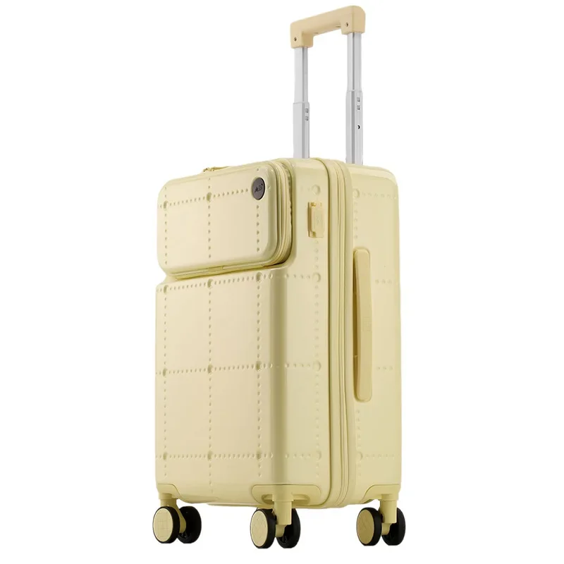 

Front Open Luggage with Cup Holder USB Charging Port Portable Universal Wheel Suitcase Boarding Code Case 20 inch chassis