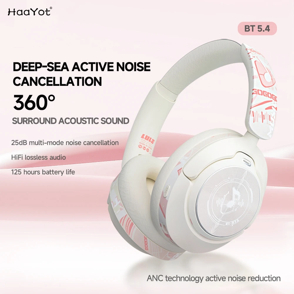 

2024 Hand Painted ANC Wireless Headphones Over Ear Active Noise Cancelling Bluetooth 5.4 Headset Deep Bass with Microphones