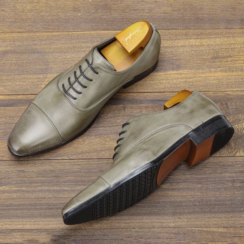 

High-end Pointed Toe Oxford Shoes Men's Business Shoes Classic British Leather Shoes Retro Color Rubbing Formal Shoes D5093