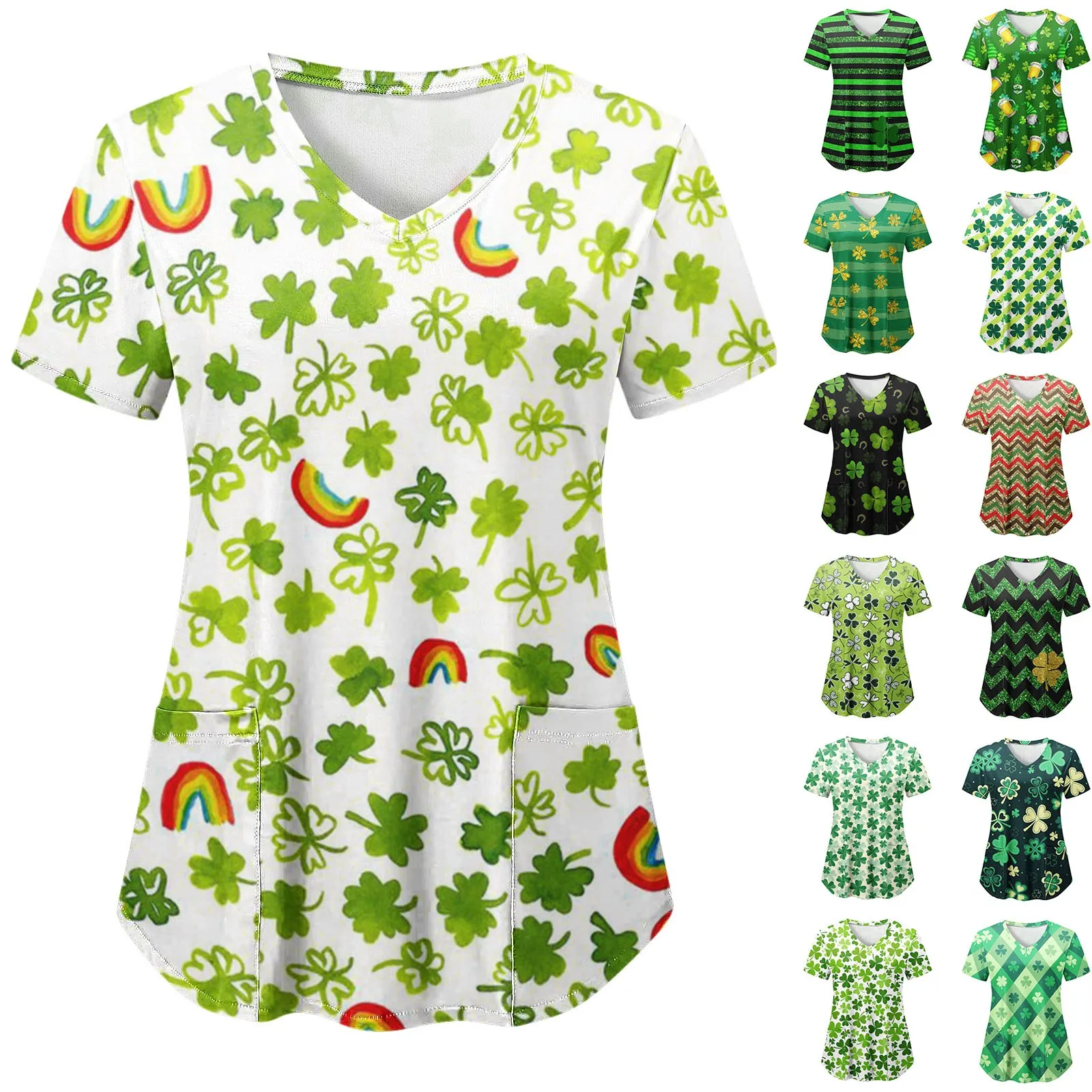 Women Scrub Uniform Casual V Neck St. Patrick's Day Scrub Tops Pat Beauty Healthcare Print Short Sleeved Protective Clothing
Women Scrub Uniform Casual V Neck St. Patrick's Day Scrub Tops Pat Beauty Healthcare Print Short Sleeved Protective Clothing