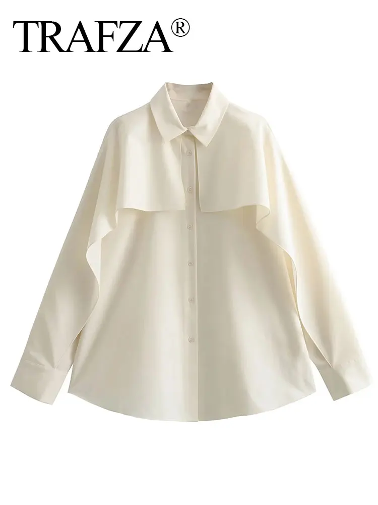 

TRAFZA 2023 Осенние блузки для женщин модный тренд двухслойная свободная однобортная рубашка женские шикарные винтажные женские рубашки