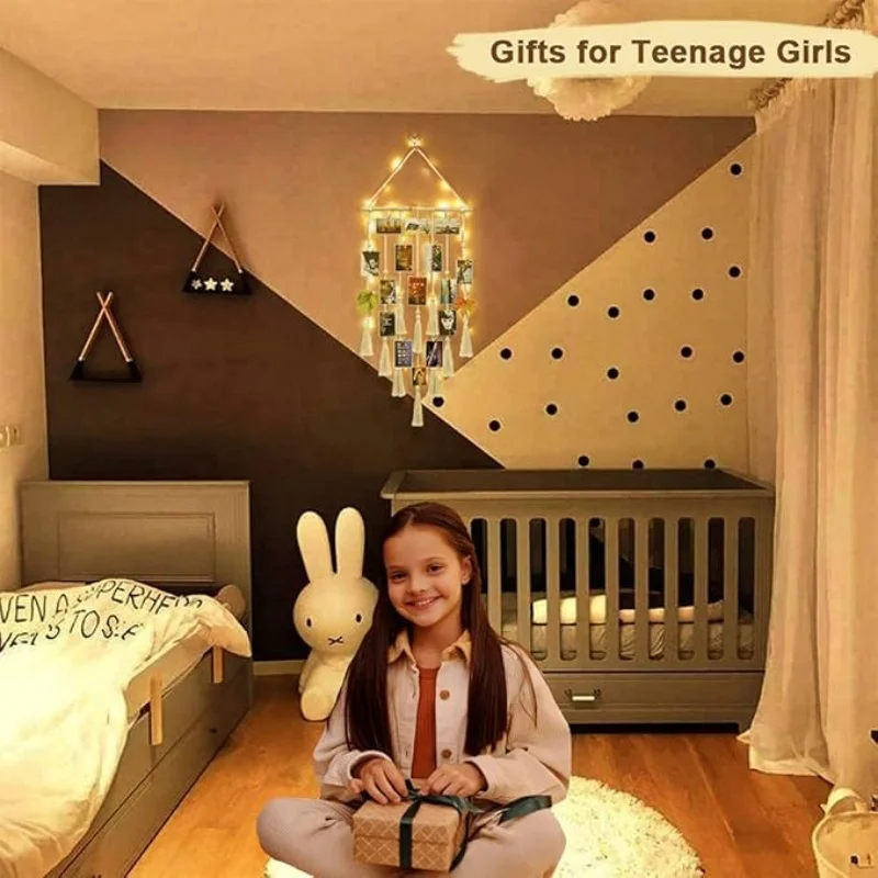 Boho Macrame Photo Display with LED Lights - 30 Clip Wall Gallery 1 Sa06ada33d23c4301b5151fe3abce8323n