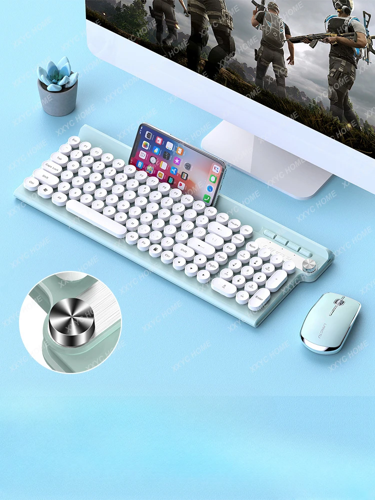 

Wireless Keyboard and Mouse Set Female Game Office Typing Mute Small Rechargeable Wolf Road Bluetooth Keyboard and Mouse Cover