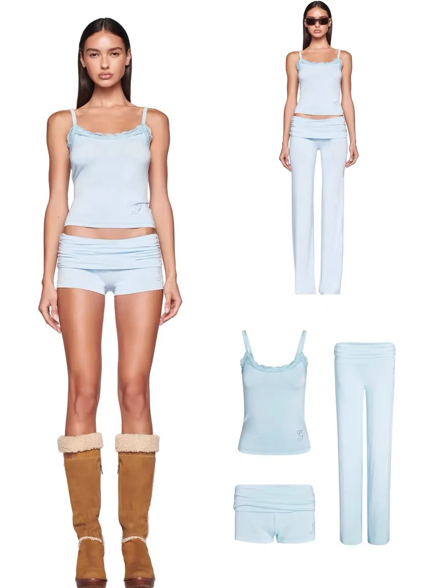 Iamgia babyblue Hot drill high elastic Modal cotton lace lace camisole shorts Straight pants
Iamgia babyblue Hot drill high elastic Modal cotton lace lace camisole shorts Straight pants