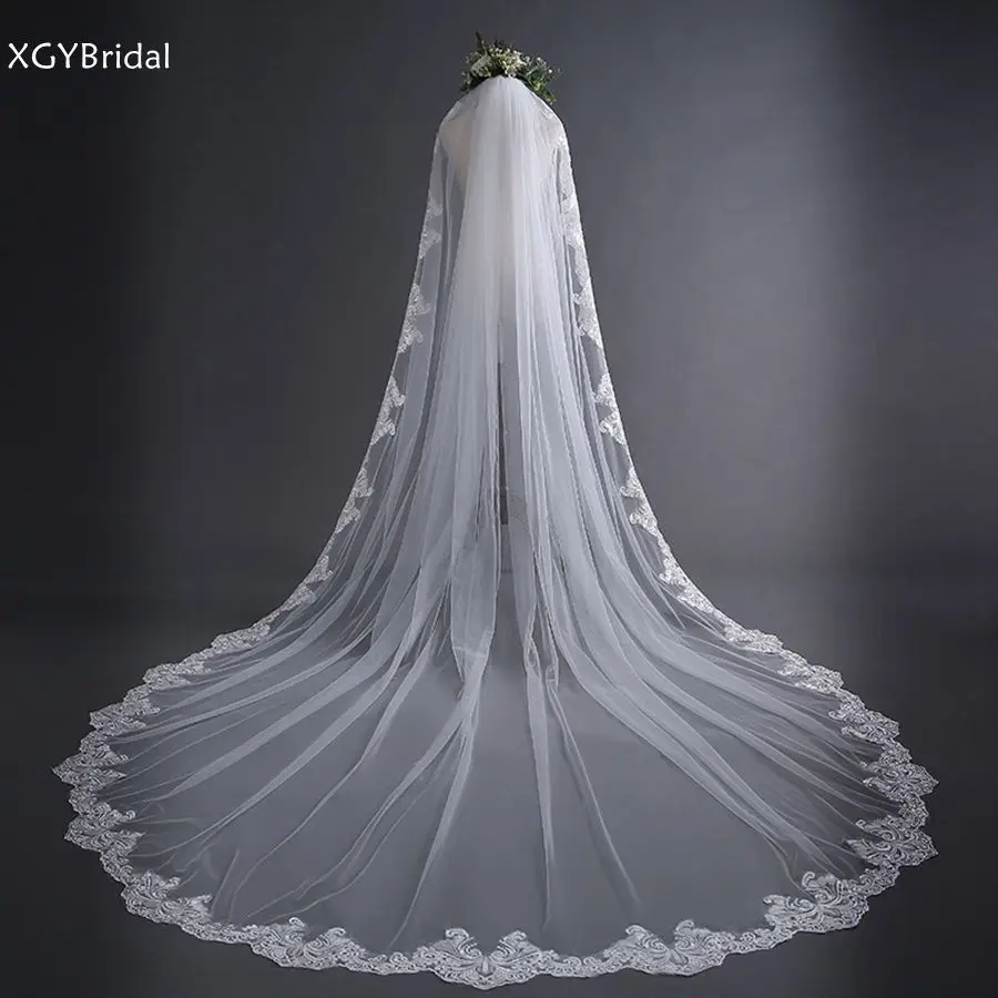 

New Arrival White Ivory Cathedral wedding veil Lace Edge Brde wedding accessories 2023 Lone 3*1.5 Meter Boda Cheap Bridal Veils