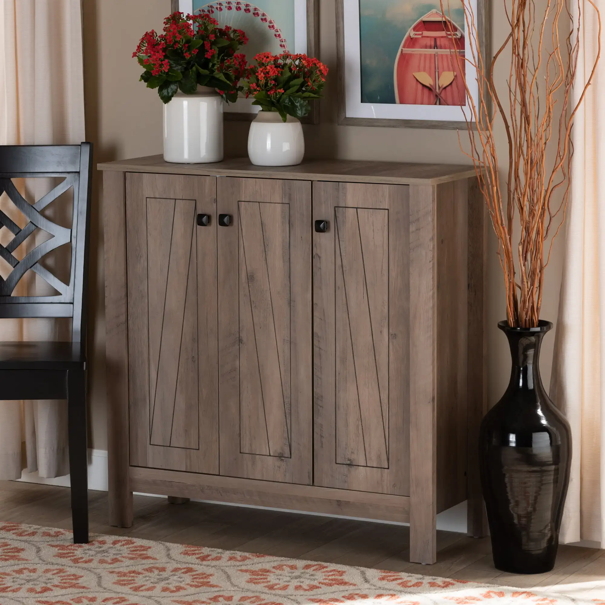 Modern and Contemporary Transitional Natural Oak Finished Wood 3-Door Shoe Cabinet
Modern and Contemporary Transitional Natural Oak Finished Wood 3-Door Shoe Cabinet