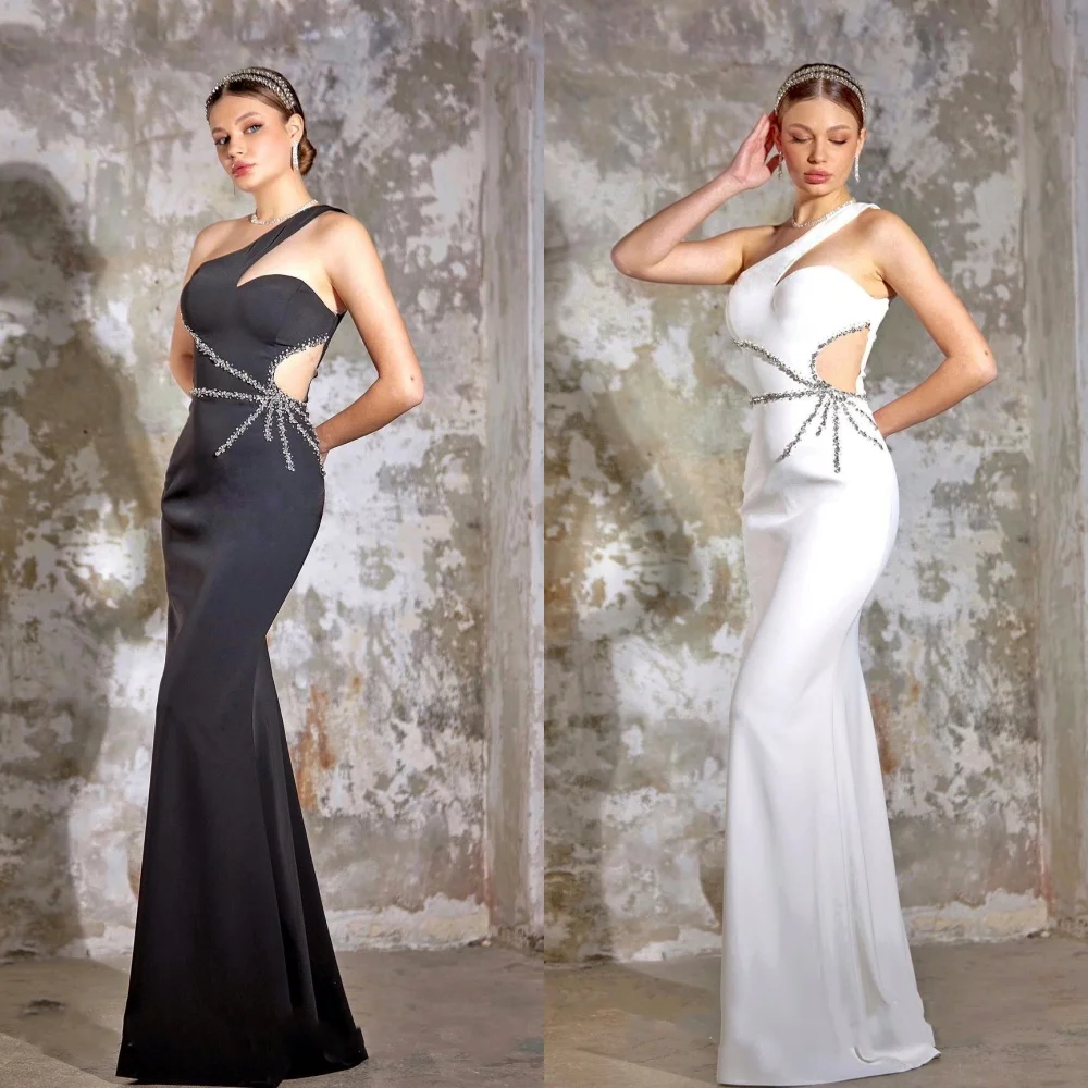 

Ball Dress Evening Saudi Arabia Jersey Sequined Beading Ruched Clubbing A-line One-shoulder Bespoke Occasion Gown Long Dresses