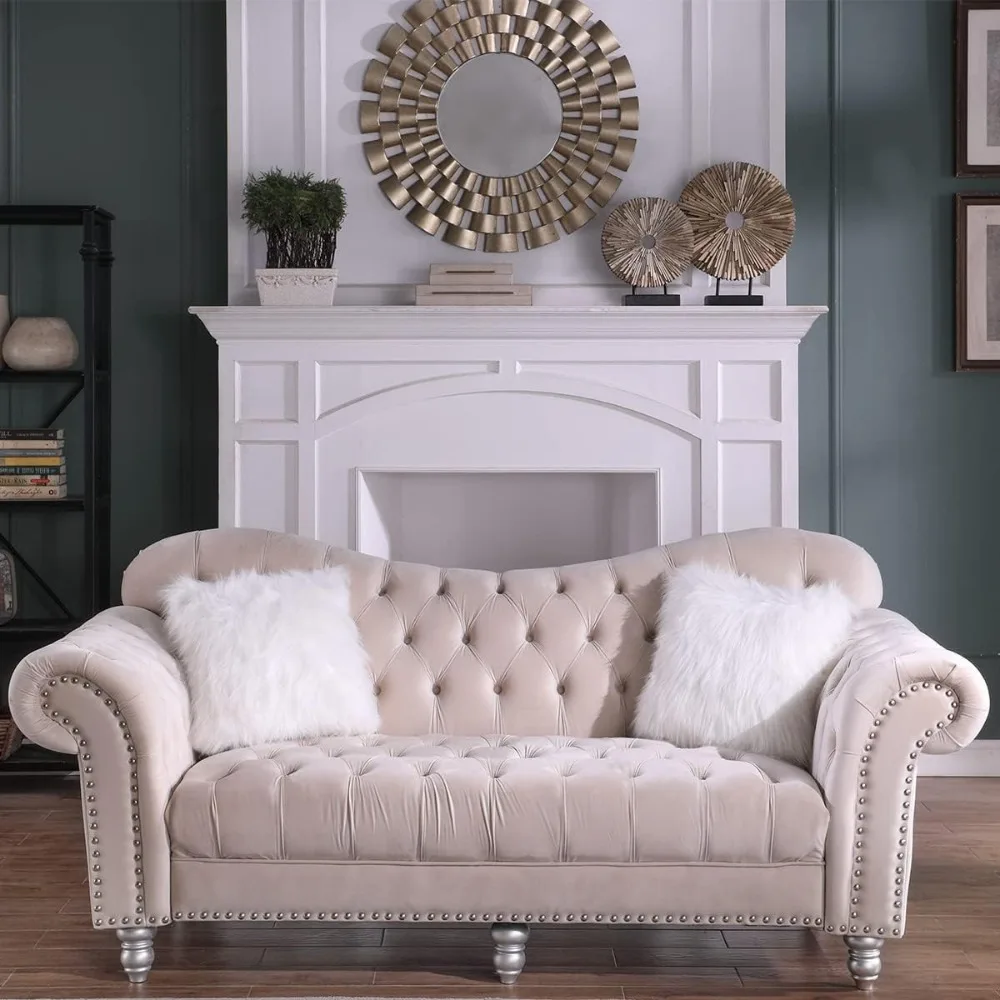 Chesterfield Sofa, Chair and Sofa for Living Room Furniture Sets, 2 Pieces Classic Velvet Tufted Couches, Beige
Chesterfield Sofa, Chair and Sofa for Living Room Furniture Sets, 2 Pieces Classic Velvet Tufted Couches, Beige