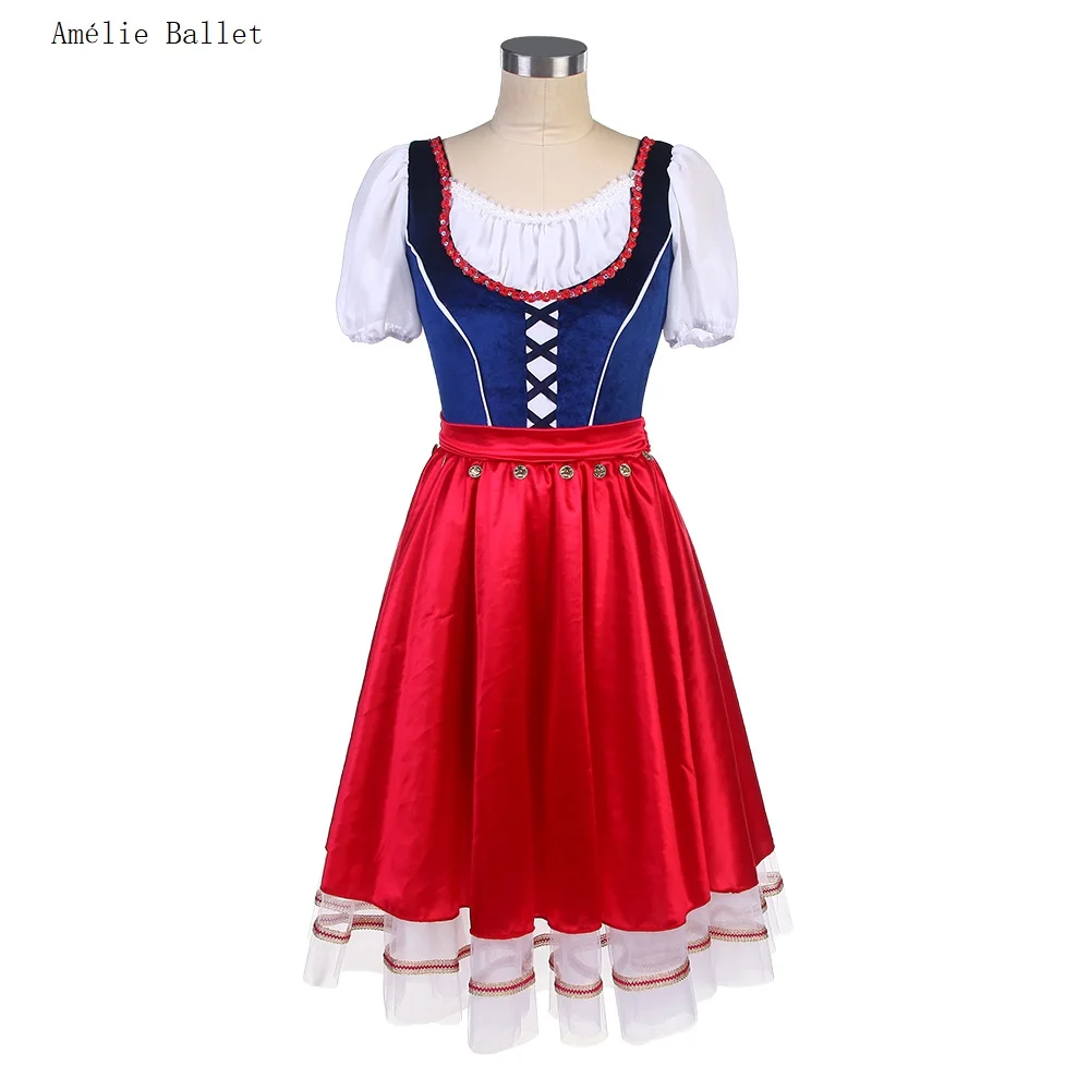 

24027 Short Sleeves Blue Velvet Bodice with Red Skirts Ballet Dance Dress Girls & Women Romantic Ballet Tutu Performance Tutus