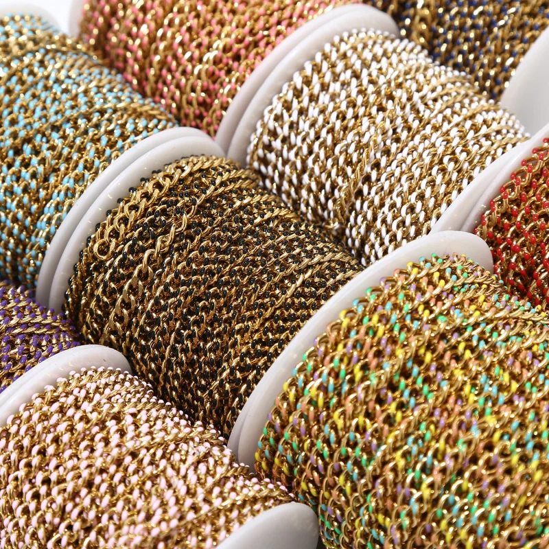 1M/2M Gold Plated Stainless Steel 4.5mm Width Enamel Chains Curb Cuban Link Chain for DIY Jewelry Necklaces Making Findings
1M/2M Gold Plated Stainless Steel 4.5mm Width Enamel Chains Curb Cuban Link Chain for DIY Jewelry Necklaces Making Findings