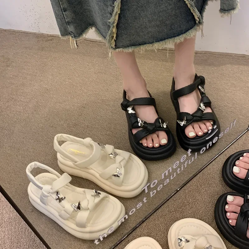 

Beige Heeled Sandals 2023 Summer Med Clogs Wedge Espadrilles Platform Female Shoe Black Medium High Girls Thick Comfort Fashion