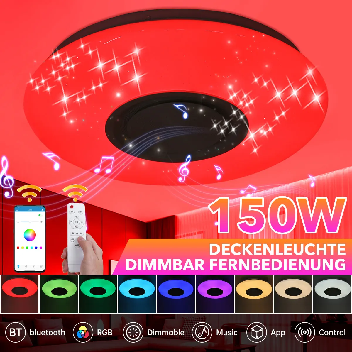 Smart RGB LED Ceiling Lights Home Lighting APP Bluetooth Music Light Bedroom Lamps with Remote Control Support Timing Function
Smart RGB LED Ceiling Lights Home Lighting APP Bluetooth Music Light Bedroom Lamps with Remote Control Support Timing Function
