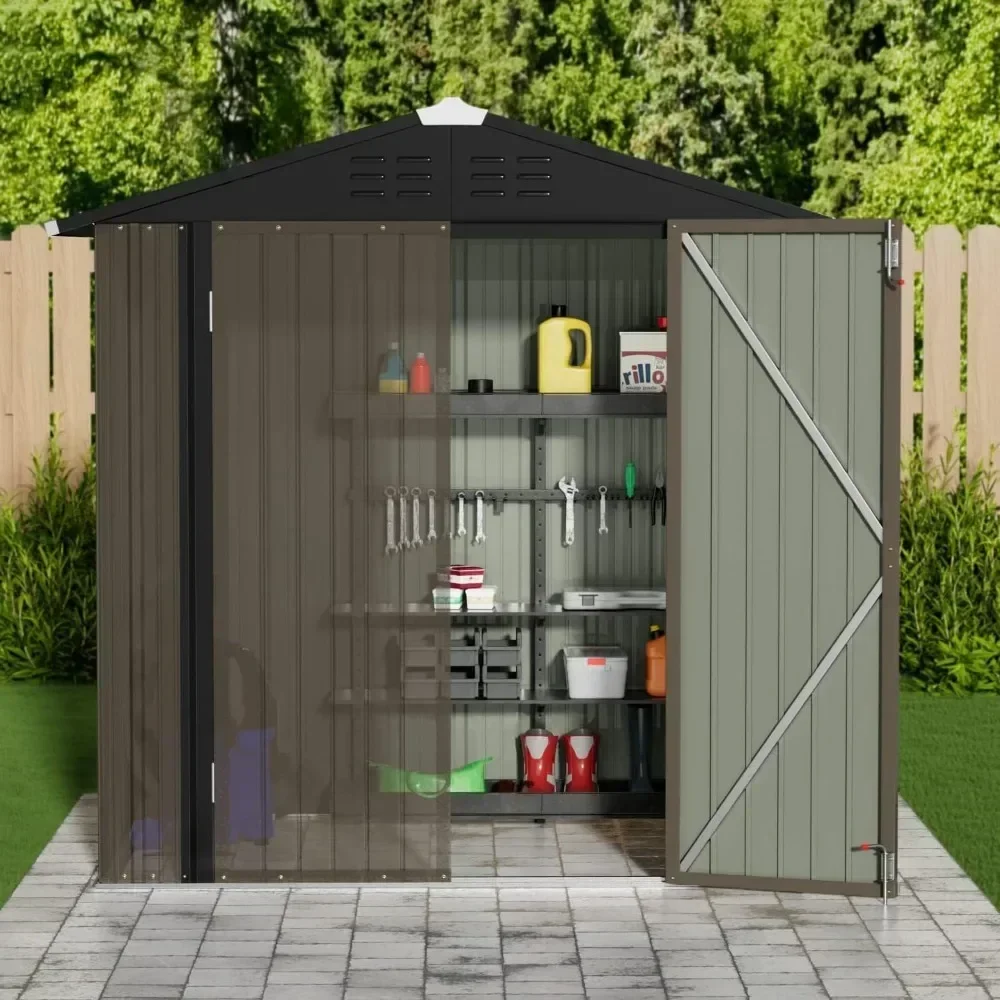 Metal Outdoor Storage Shed 6 X 8 FT Metal Shed With Lockable Door Brown Garden Buildings Tools Booth Shelter Supplies Home
Metal Outdoor Storage Shed 6 X 8 FT Metal Shed With Lockable Door Brown Garden Buildings Tools Booth Shelter Supplies Home