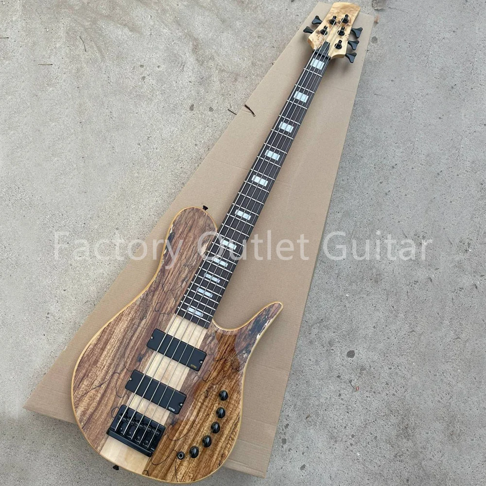 

5 Strings Neck Thru Body Electric Bass Guitar with Active Circuit Spalted Maple Veneer Rosewood Fretboard Customizable