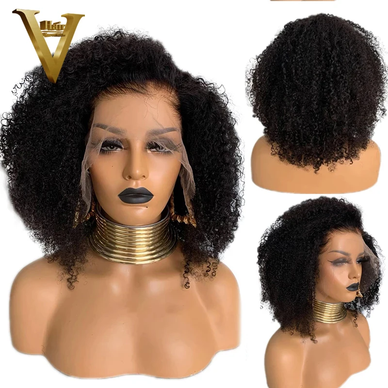 

Short Bob Cut Afro Kinky Curly 4B 4C 4X4 Lace Frontal Closure Human Hair Wigs For Black Women Glueless Remy Front Wig Prepluck