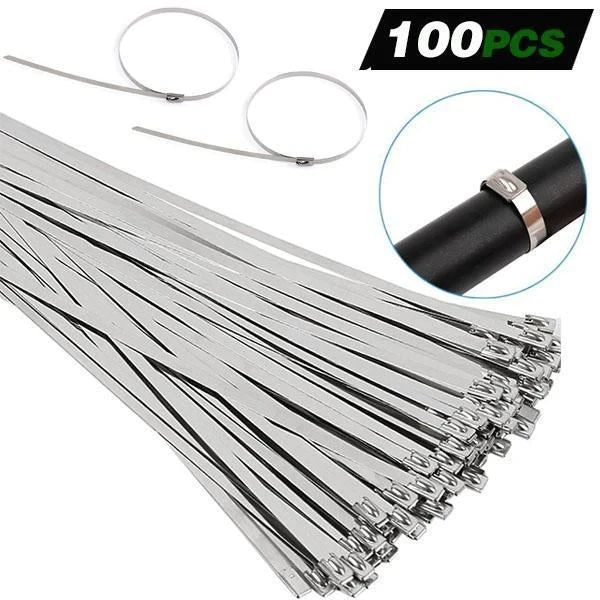 

100PCS Multi-Purpose Locking Cable Metal Zip Ties Self-locking Stainless Steel Cable Tie Loop Wire Zip Ties Set 4.6x100/250mm