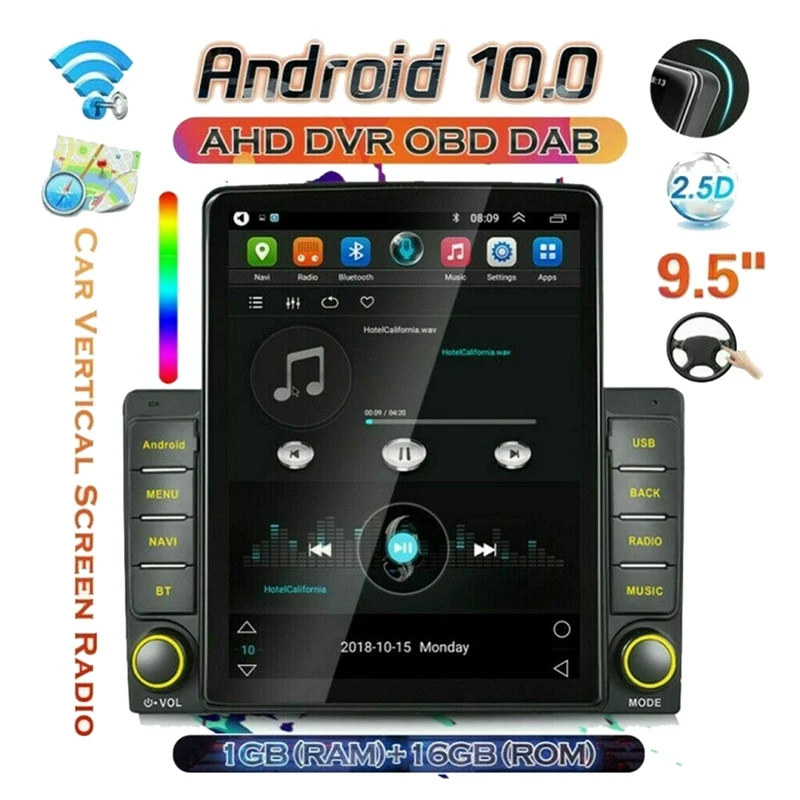 

2 Din Android 9,5 дюймовый сенсорный экран автомобильный MP5 плеер стерео GPS Bluetooth навигация Радио FM Wifi Mirror Link + HD камера