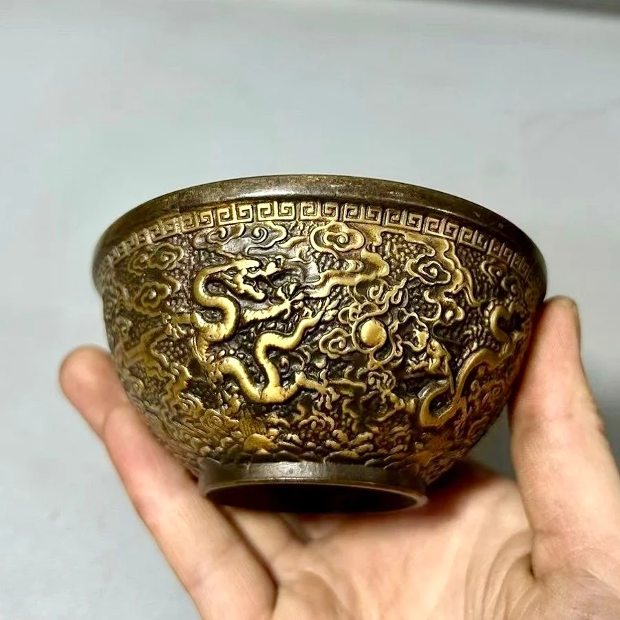

Gilded Bronze Bowl Boutique Xiangyun Dragon Phoenix Decoration Bowl Chinese Style Wine Cabinet Decoration