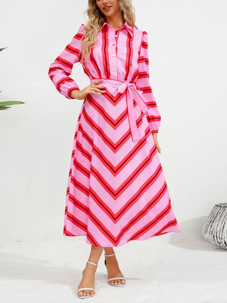 Striped A-line Dress Women Long Sleeve Turn-down Collar Belts Beach Streetwear Fashion Elegan Boho Dresses for Women 2023 New
Striped A-line Dress Women Long Sleeve Turn-down Collar Belts Beach Streetwear Fashion Elegan Boho Dresses for Women 2023 New
