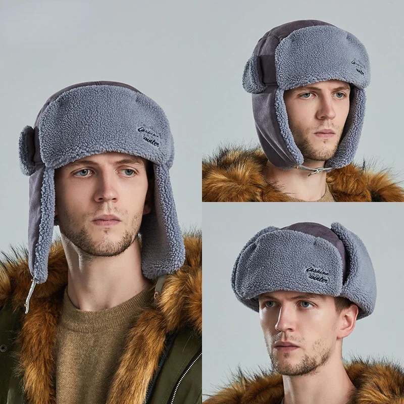 

Winter Warm Thicken Bomber Hats Women Men Ear Protection Fur Cap Trapper Russian Hat Outdoor Ski Windproof Earflap Lei Feng Caps