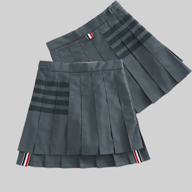 

2023 New Women Skirt Summer TB Stripe Pleated Skirt Fashion Academy High Waist Slim Mini Short A-line Skirt Inner Lining Skirt