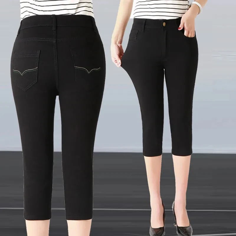 

Woman's Jeans Black Denim Capri Pants Ladies Stretch Skinny Calf-Length Jeans 2023 Summer Women Casual High Waist Jean Femme