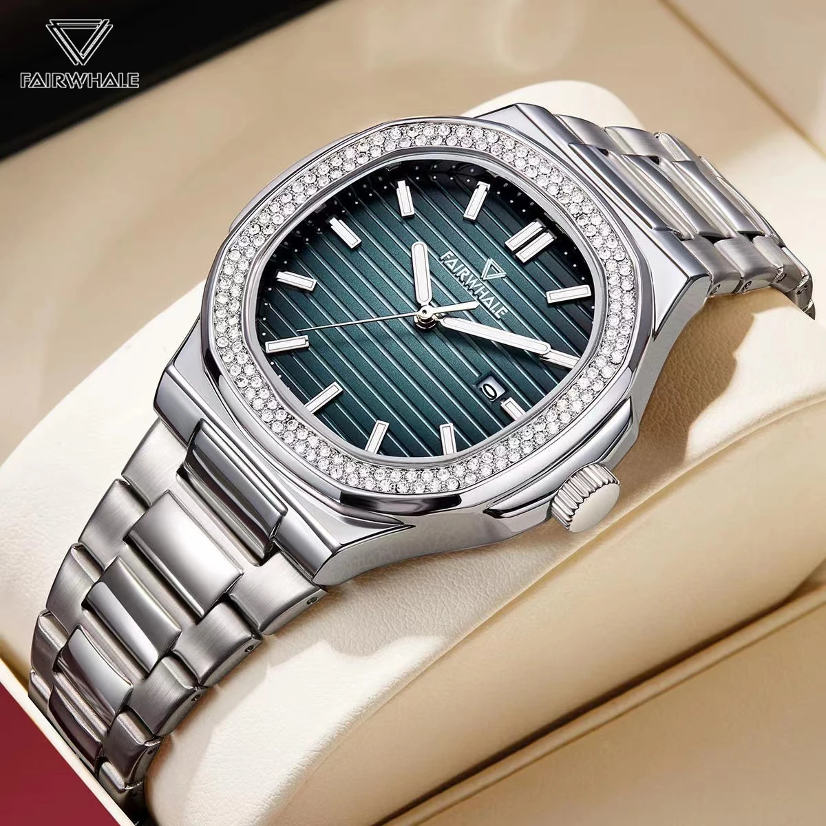

Luxury Wrist Watch Mens Fashion Iced Diamond Stainless Steel Waterproof AAA Quartz Watches Man Famous Brands Mark Fairwhale 2023