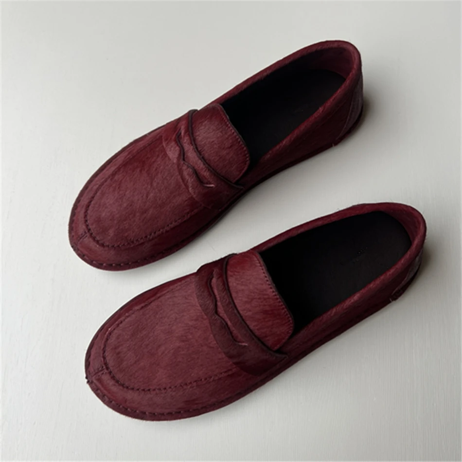 

Burgundy Cary Loafers In Horsehair High Quality Calfskin And Suede Shoes For Daily Wear 2024 New Luxury Shoes