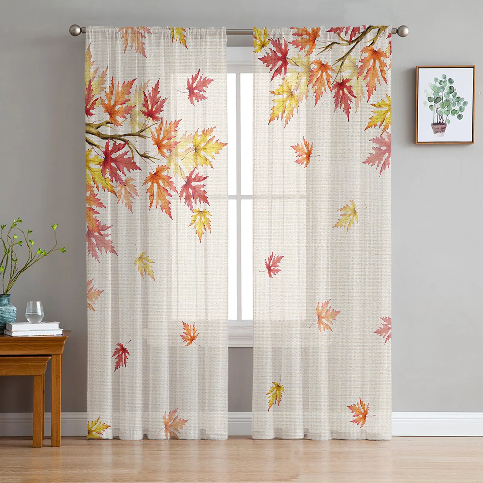 

Thanksgiving Autumn Maple Leaves Sheer Curtains for Living Room Bedroom Tulle Curtain for Kitchen Voile Curtain Blind Panels