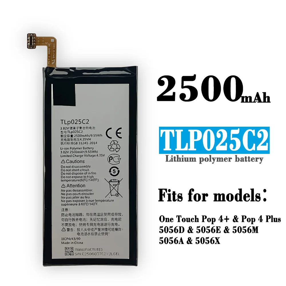 

2500 mAh TLP025C1 TLP025C2 Battery For Alcatel One Touch POP 4 Plus 4+ OT-5056D 5056A 5056N 5056O 5056W Mobile Phone Battery