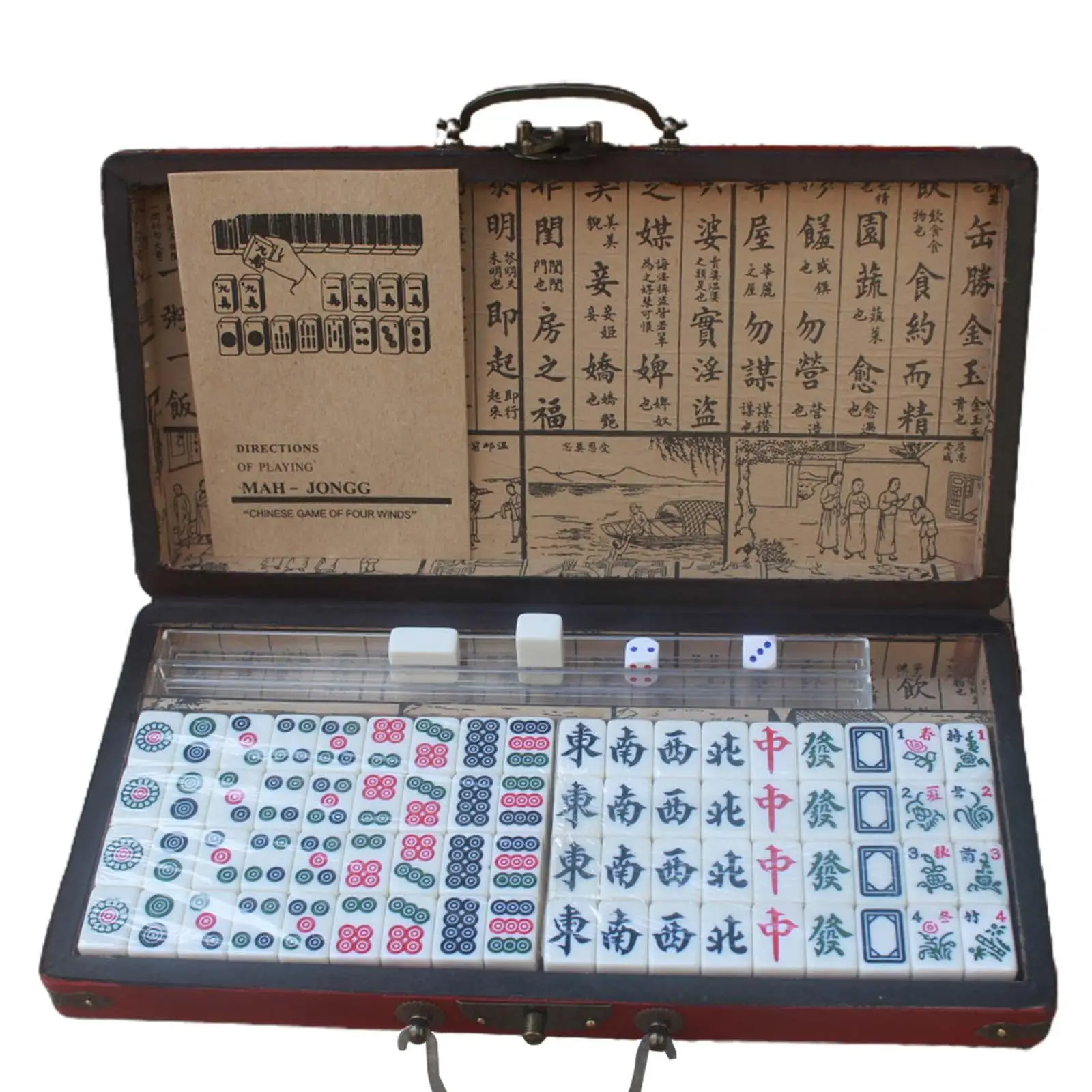 

Traditional Chinese Mahjong with Carrying Case Tabletop Games Portable Family Mahjong Game for Family Gathering Adults Gifts