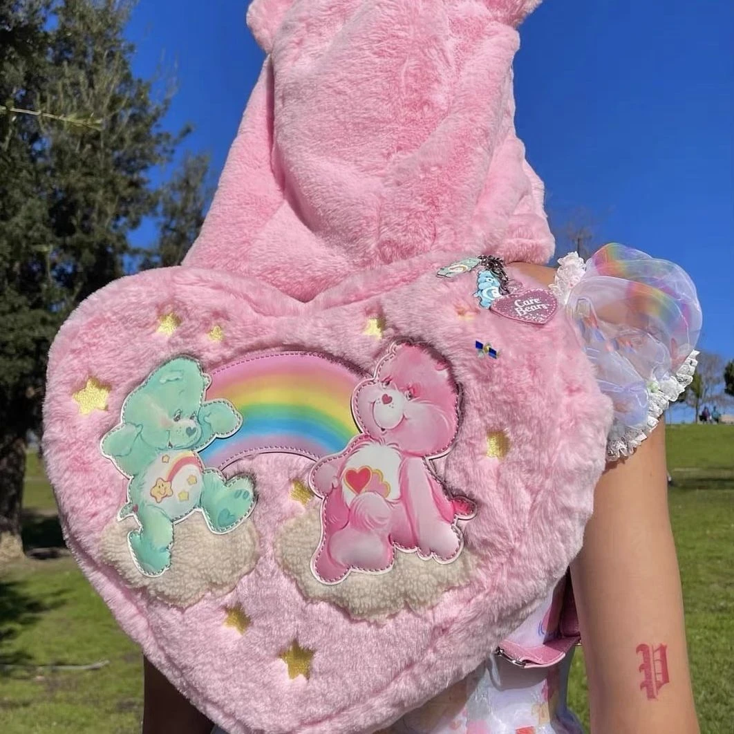 Cartoon Care Bears Backpack With Hat Kawaii Carebears Heart Shape Plush School Bag For Girls Women Large Capacity Pink Back Bag
Cartoon Care Bears Backpack With Hat Kawaii Carebears Heart Shape Plush School Bag For Girls Women Large Capacity Pink Back Bag