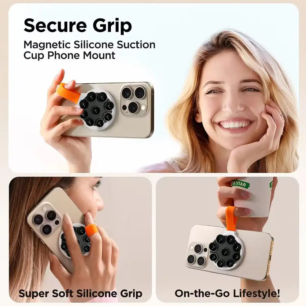 

Magnetic Suction Cup Phone Mount Hand-Free Mirror Shower Silicone Suction Phone Case Grip Stand Holder For Magsafe For IPho G2P5