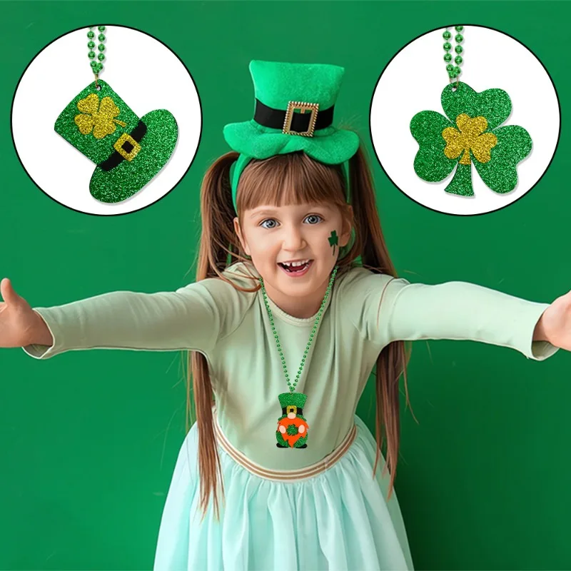 

Saint Patrick's Day Green Necklace Children Adult Holiday Party Decoration Irish ST Patricks Day Festival Trefoil Necklace