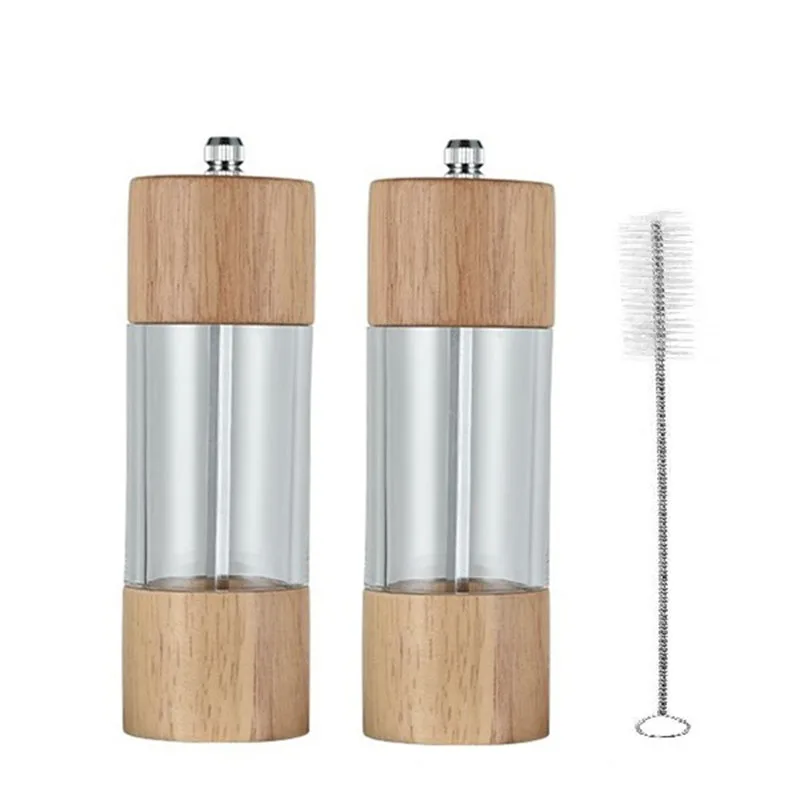 

Wooden Salt And Pepper Grinder Set, Manual Salt And Pepper Grinder With Visible Window And Cleaning Brush, 2 Pack