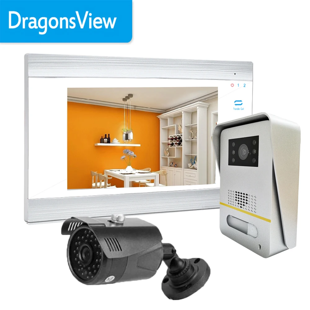 

Dragonsview 7 Inch Video Door Phone Home Intercom System Record Doorbell Camera Unlock CCTV Camera White Monitor Wired Night IR