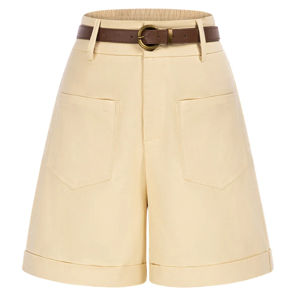 Belle Poque Women Bermuda Shorts Elastic Waist Wide Leg Shorts With Pockets & Belts Elegant Lady Fold-up Opening Short Pants A30
Belle Poque Women Bermuda Shorts Elastic Waist Wide Leg Shorts With Pockets & Belts Elegant Lady Fold-up Opening Short Pants A30