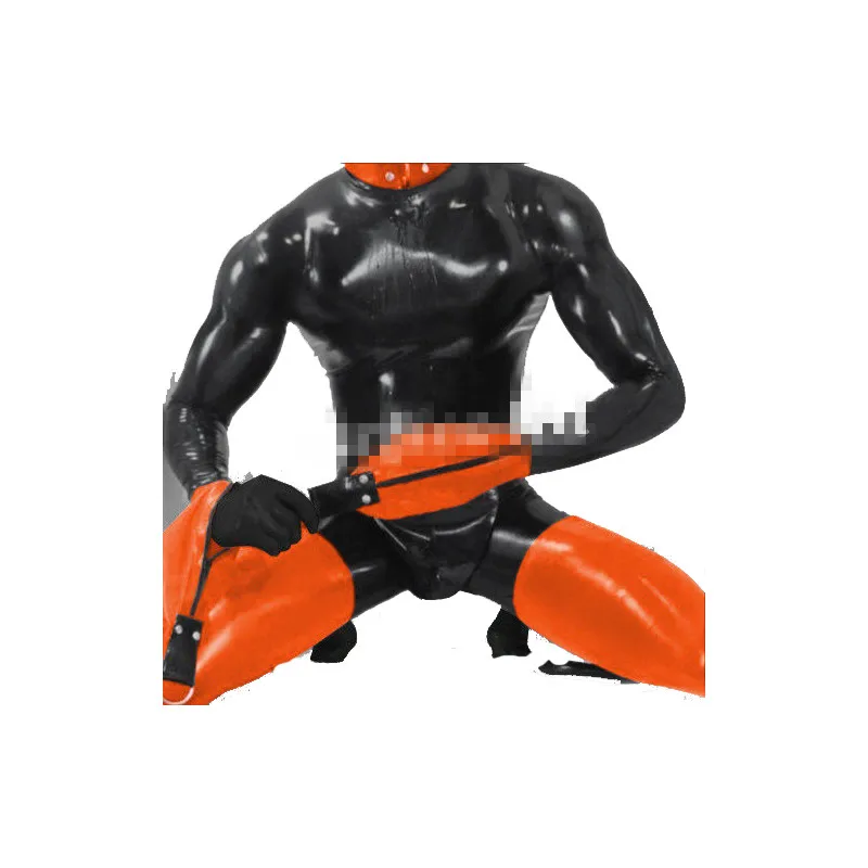 

Латексное резиновое боди оранжевое и черное красивое Мужское боди на молнии