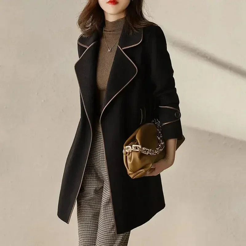 

Jacket Dress Outerwears Blazer Woman Colorblock Overcoat Over Coats for Women Clothes Trench Coat Loose Black Long Korean Style