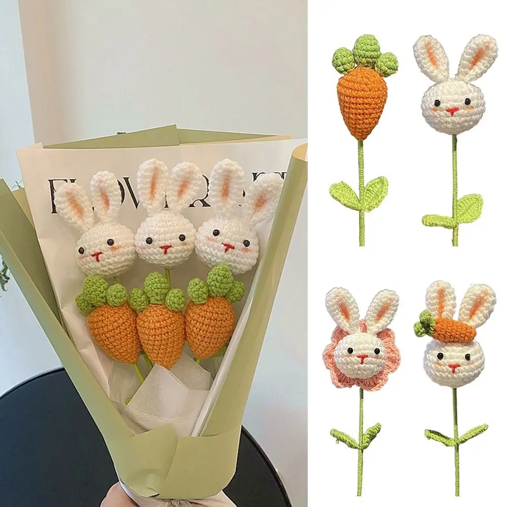 

Плетеный вручную подарок на день Святого Валентина, цветы кролика, вязаные крючком, букет искусственных цветов ручной работы, цветок с морковным узором «сделай сам»