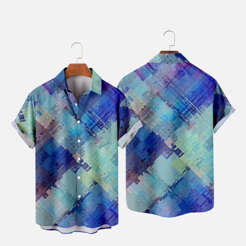 

Men's Hawaiian T-Shirt Blurred Graffiti Fashion Shirt Striped Checkered 3D Printed Comfortable Casual Short Beach Oversized men