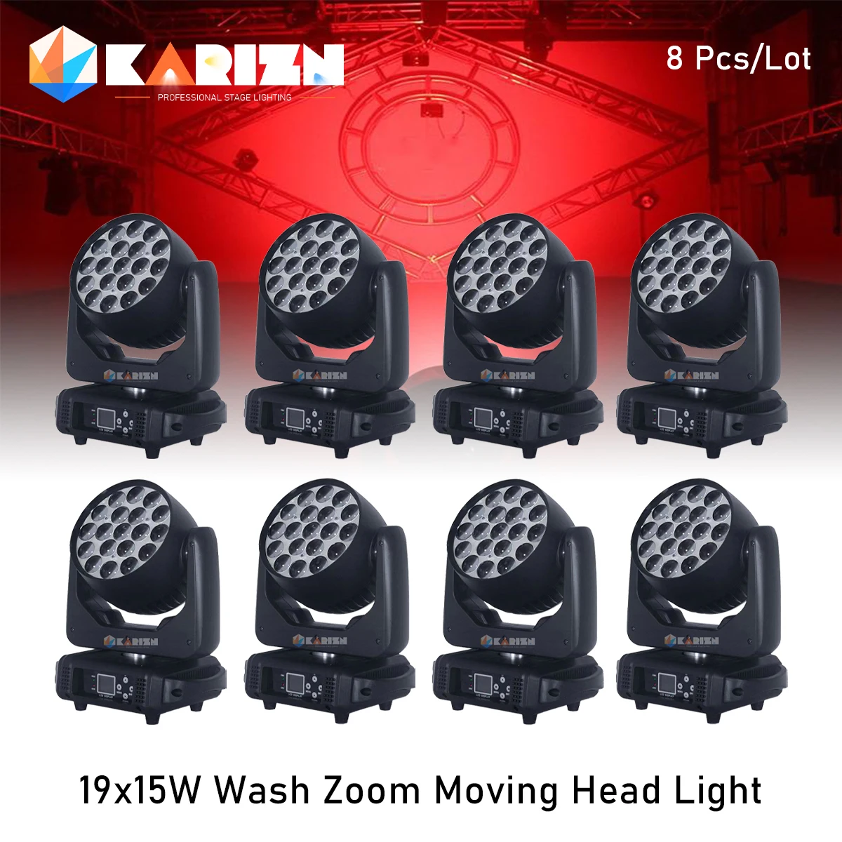 

0 Tax 8Pcs 19x15W LED Wash Zoom Beam Moving Head Light RGBW DMX 512 for Professional Stage Disco Party Bar KTV Bar Stage Effect