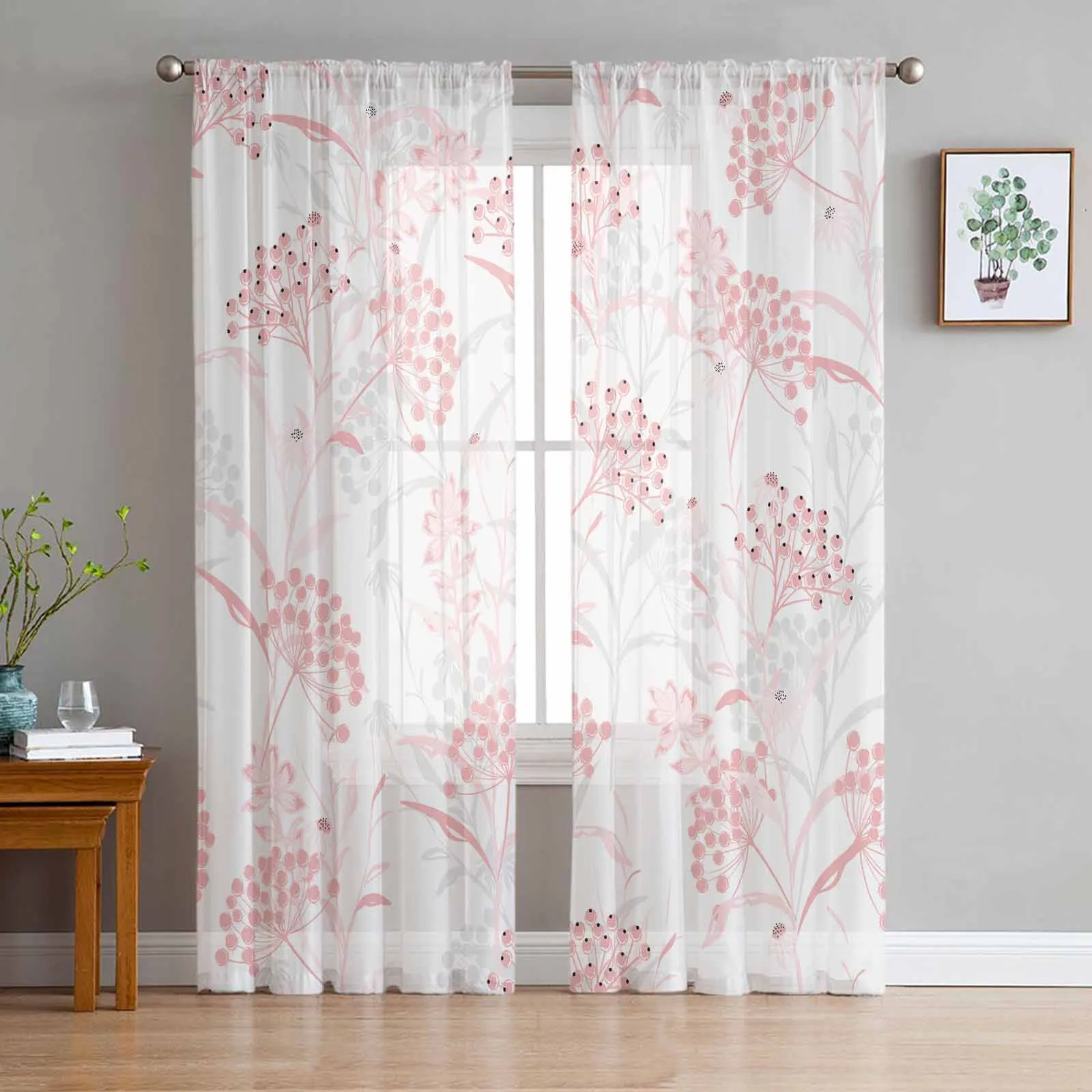 

Plant Texture Fruit Pink Tulle Sheer Curtain Living Room Adults Bedroom Drapes Kitchen Voile Organza Decor Curtains